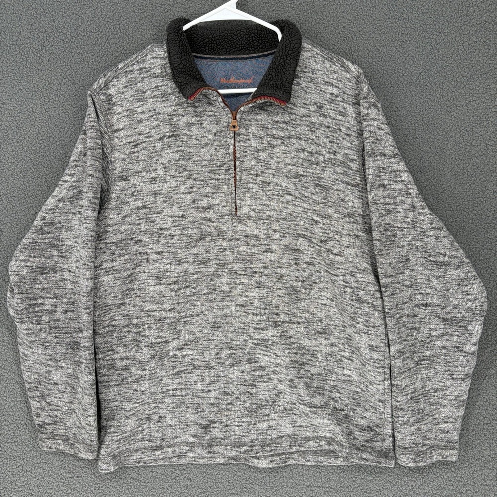 Weatherproof Vintage Mens Large Grey Marl Sherpa Collar Quarter Zip Pullover